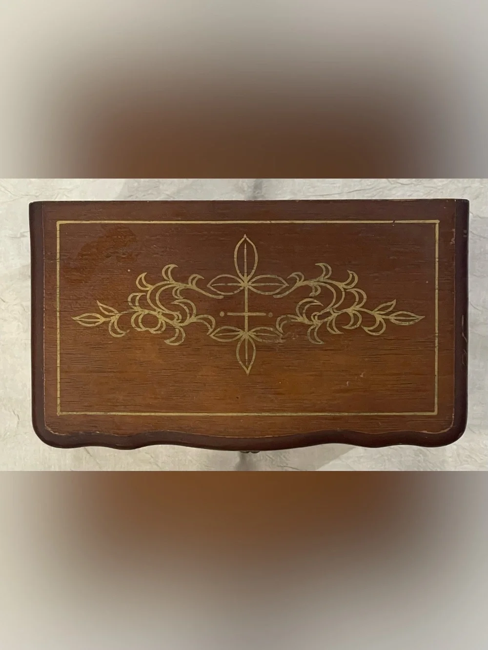 Vintage Brown Wood Drawer Jewelry Box with Gold Accents 1970’s-1980’s.